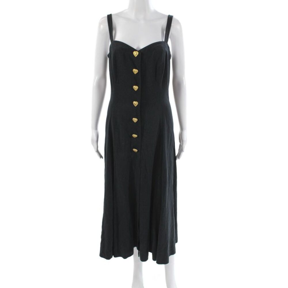 Louis Feraud Women Maxi Dress Black Sweetheart Sleeveless Button Size 12